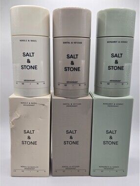 Salt & Stone Natural Deodorant Lot of 3 Santal Vetiver Bergamot Hinoki Neroli